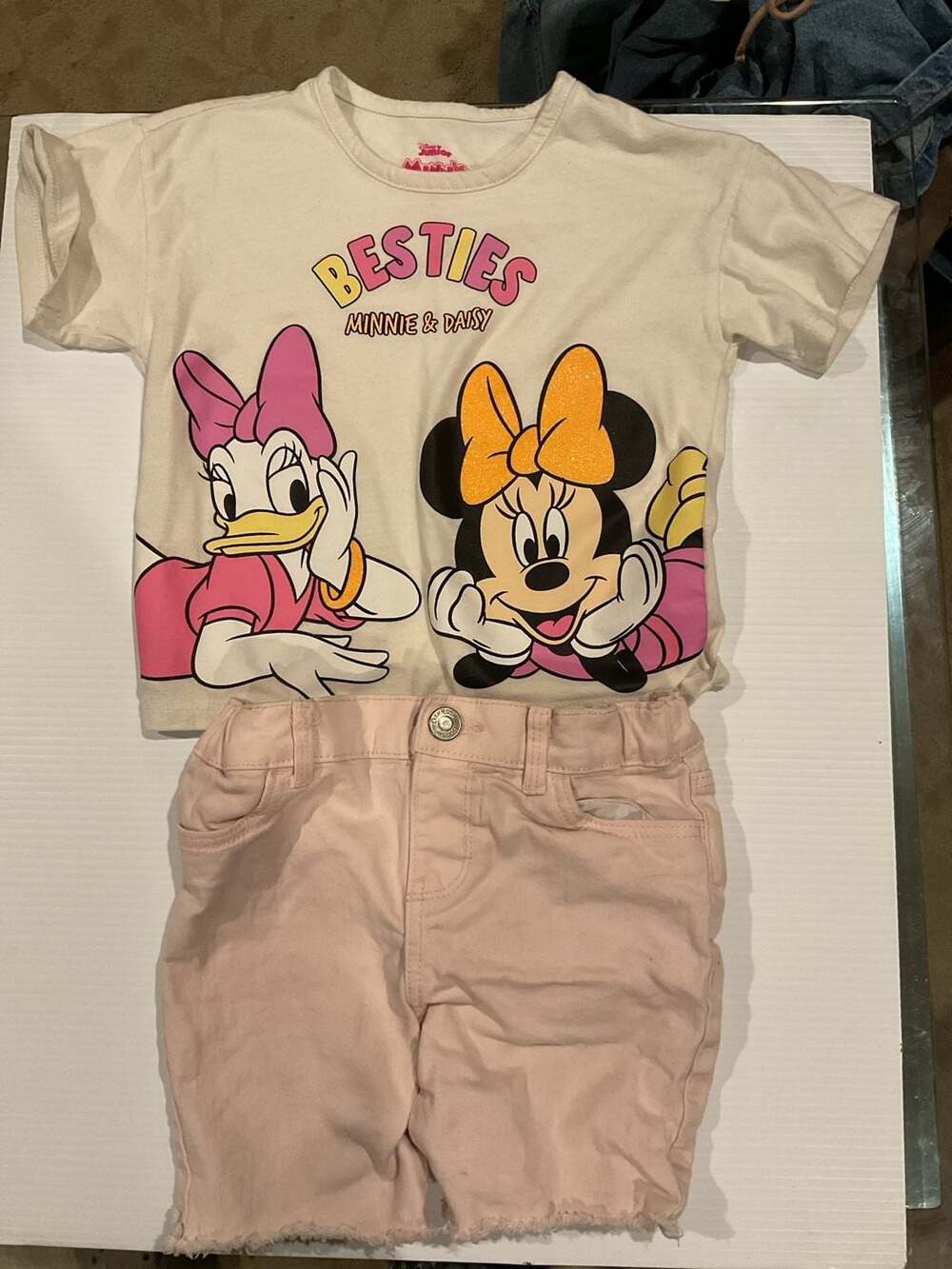 Disney Minnie & Daisy Besties Graphic T-Shirt and OshKosh Pink Denim Shorts Set